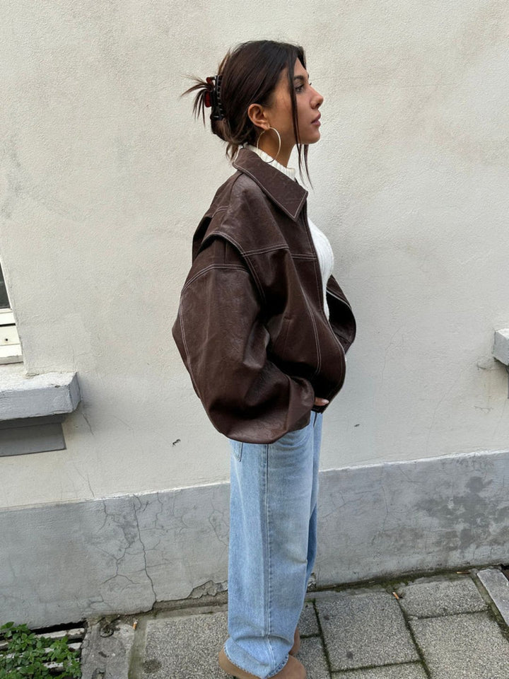 Women's Faux Leather Jacket – Relaxed Zip-Up Moto Style – view 11