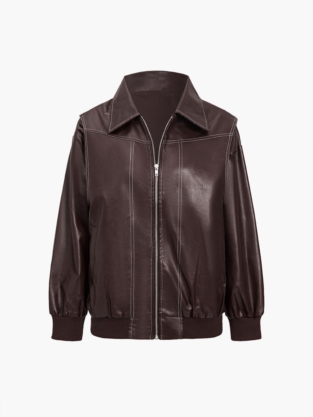 Women's Faux Leather Jacket – Relaxed Zip-Up Moto Style
