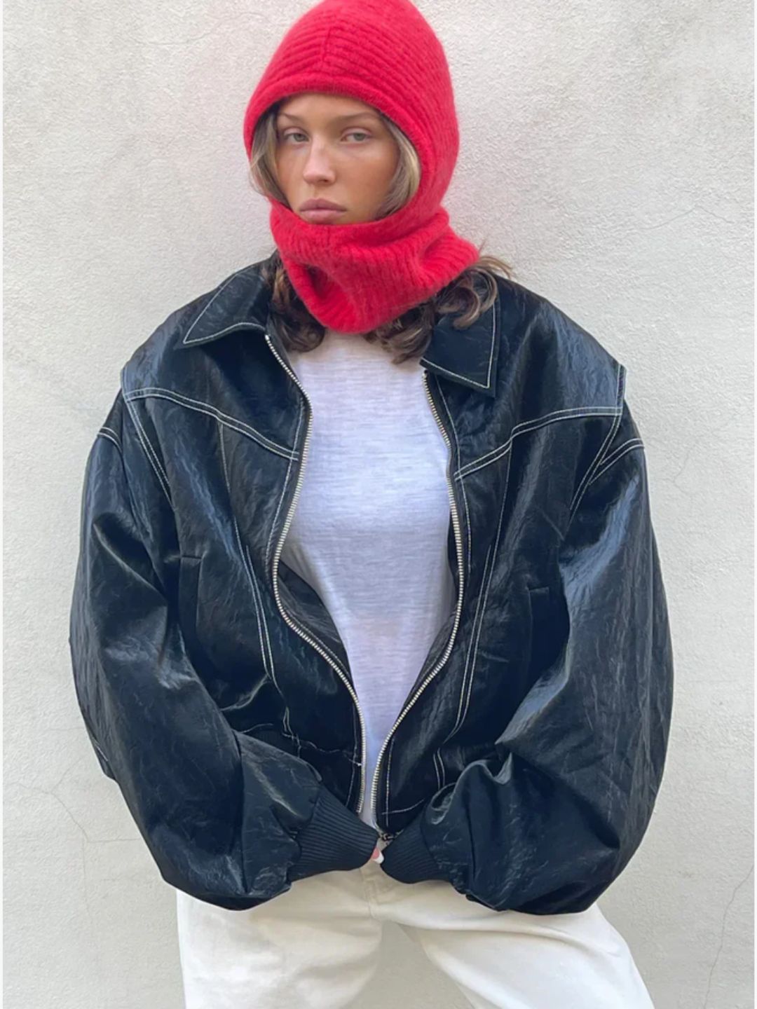 Women's Faux Leather Jacket – Relaxed Zip-Up Moto Style