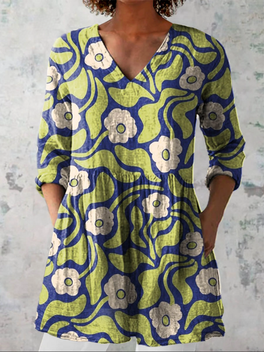 Women's V-Neck Longline Shirt with Pockets - Everyday Essential