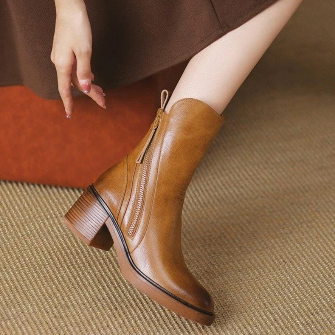Women's Leather Ankle Boots – Block Heel with Side Zip – view 11