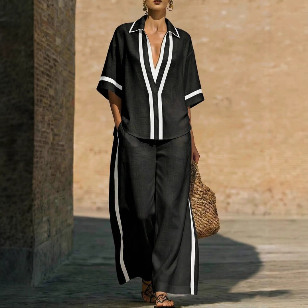 Women's Two Piece Coordinated Set with Contrast Lines