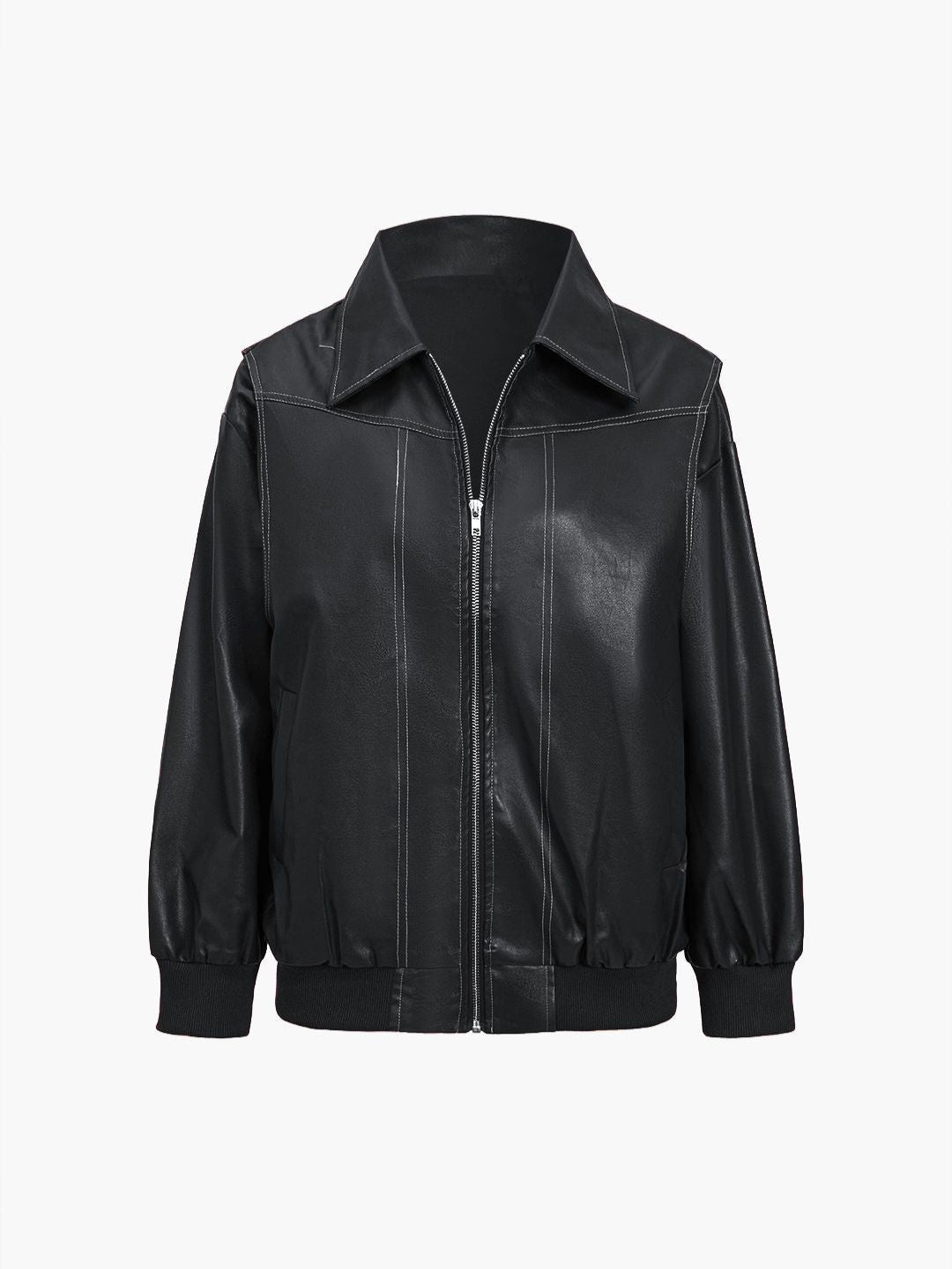 Women's Faux Leather Jacket – Relaxed Zip-Up Moto Style