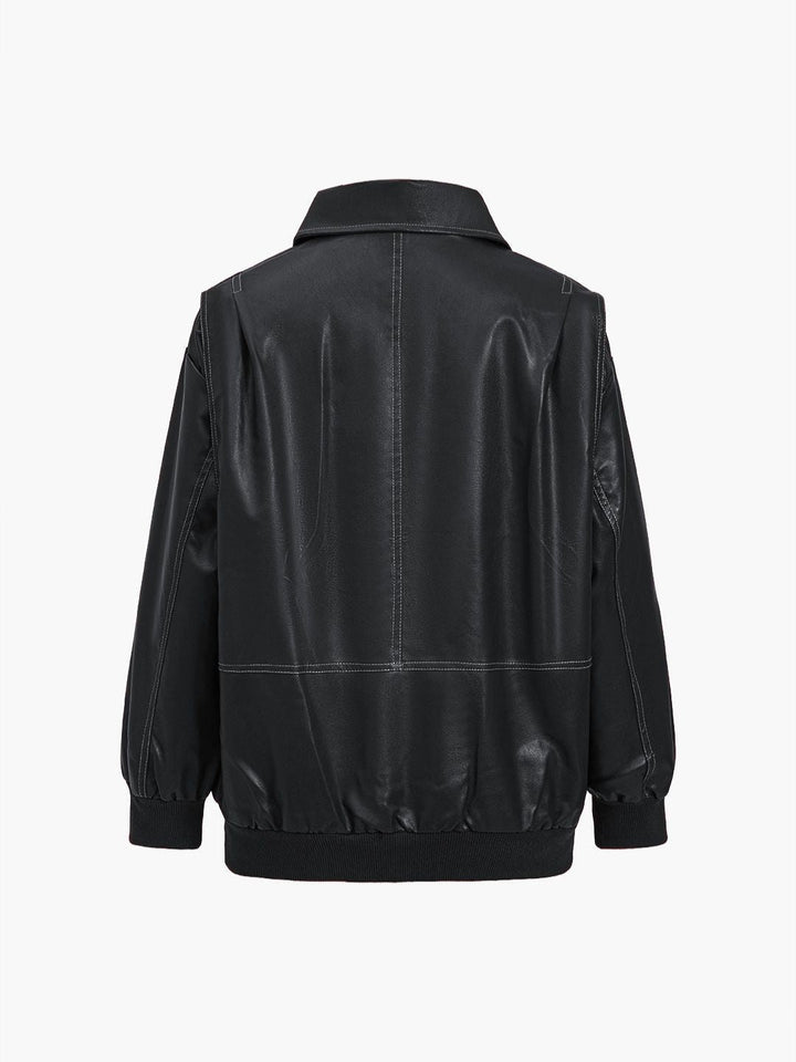Women's Faux Leather Jacket – Relaxed Zip-Up Moto Style