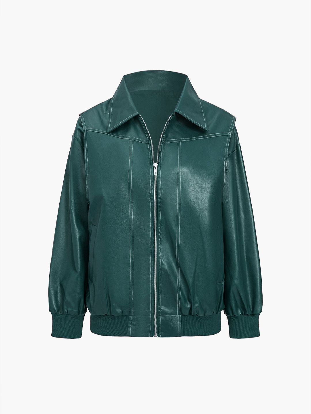 Women's Faux Leather Jacket – Relaxed Zip-Up Moto Style