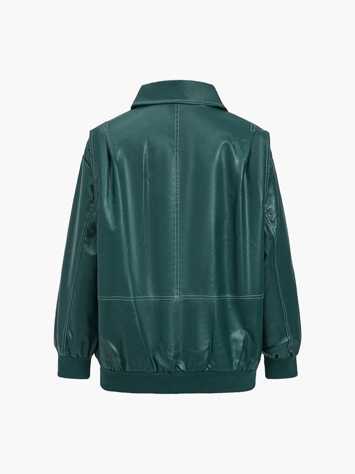 Women's Faux Leather Jacket – Relaxed Zip-Up Moto Style