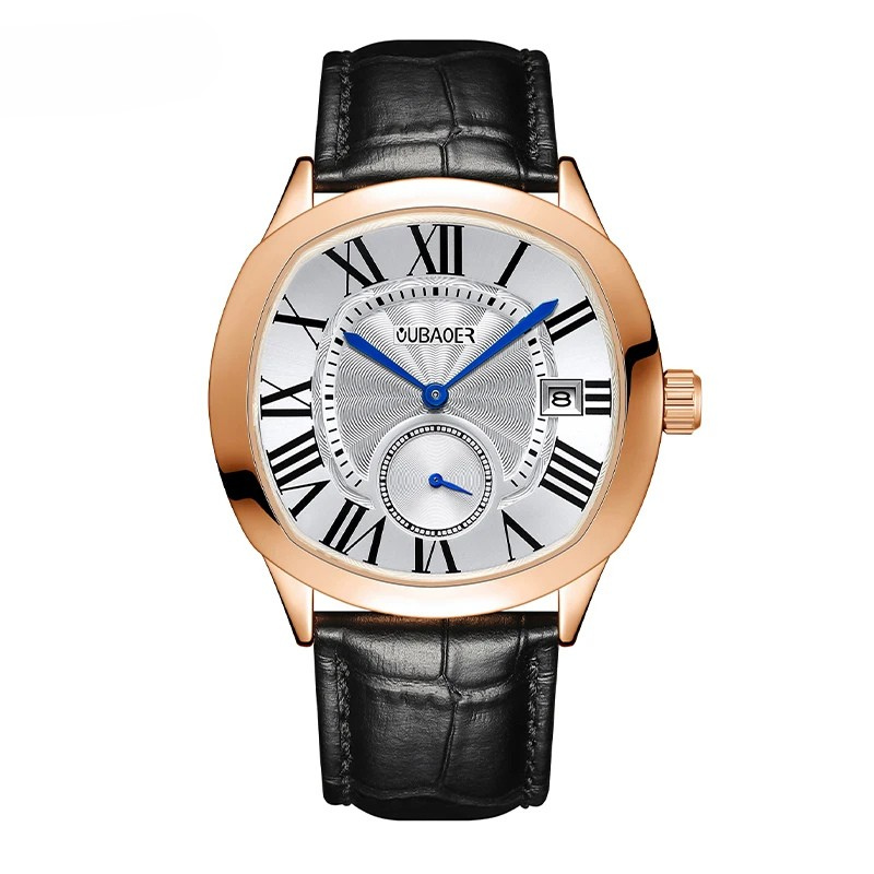 Men's Roman Numeral Watch – Leather Strap Dress Watch – view 5