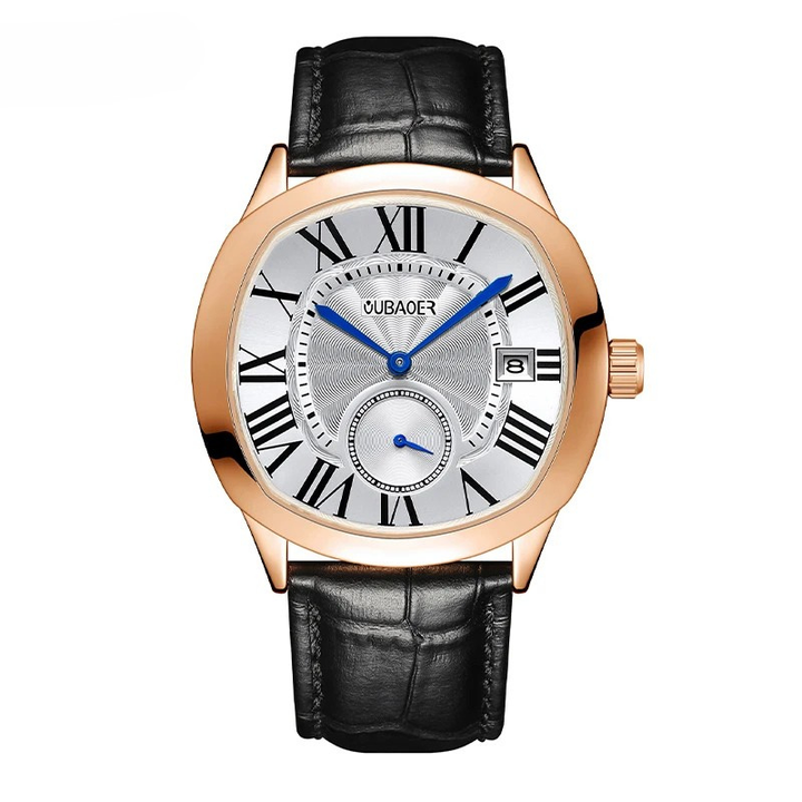 Men's Roman Numeral Watch – Leather Strap Dress Watch – view 5