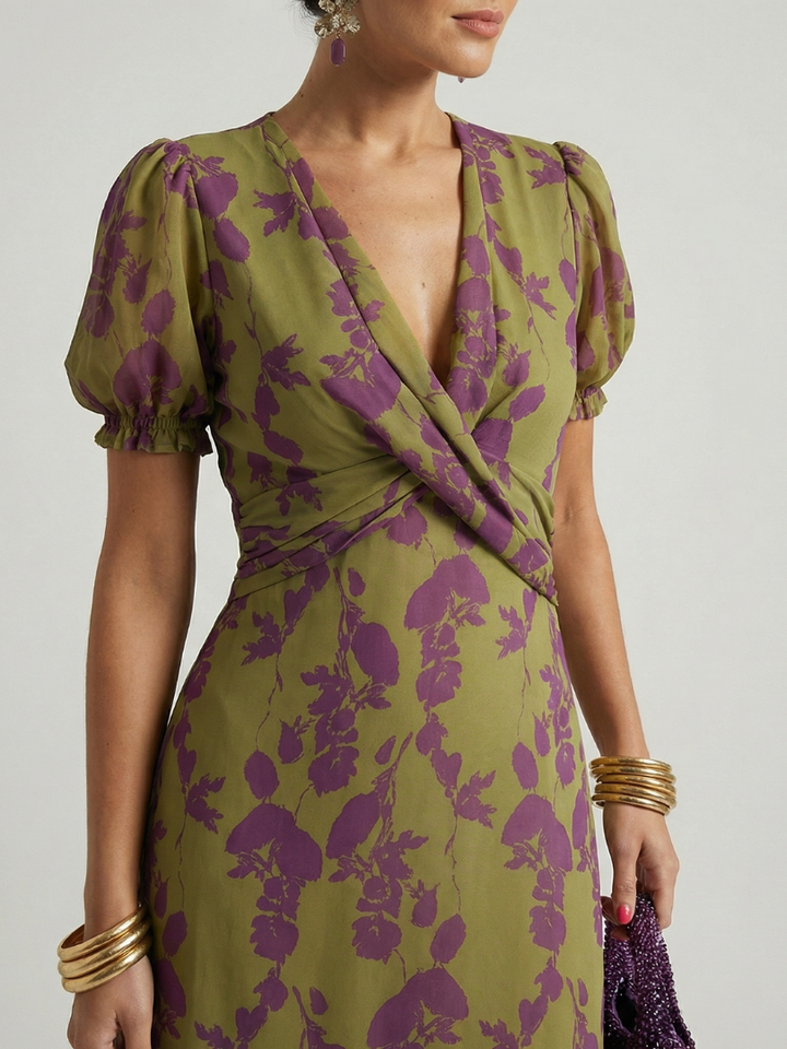 Women's Relaxed Floral Wrap Midi Dress - Everyday Elegance