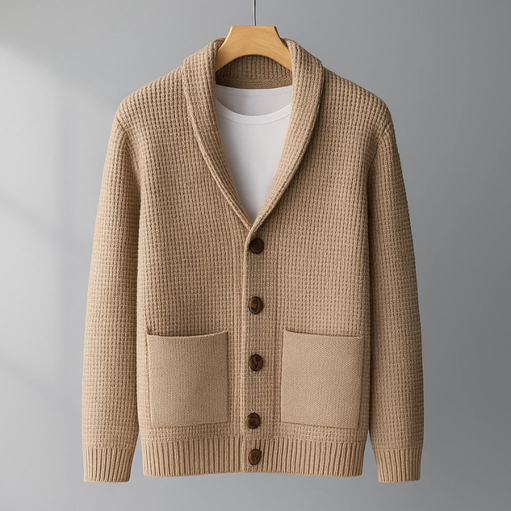 Men's Cashmere Cardigan – Shawl Collar Knit Button Jumper – Brown