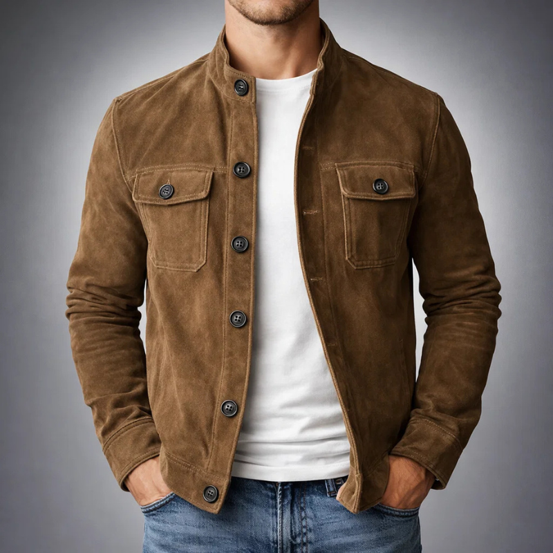 Men's Suede Shirt Jacket – Military Overshirt Shacket – Brown