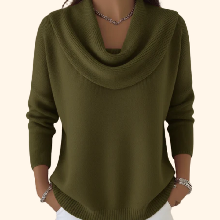 Women's Cotton-Blend Knit Sweater with Collar - Effortless Elegance