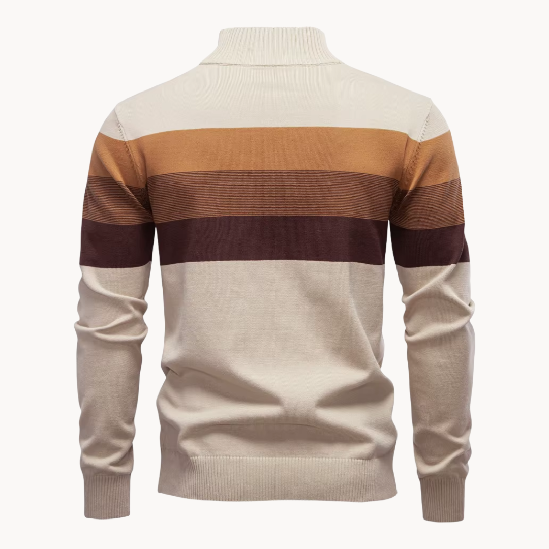 Men's Cotton Quarter-Zip Jumper – Striped Stretch Knit – view 12