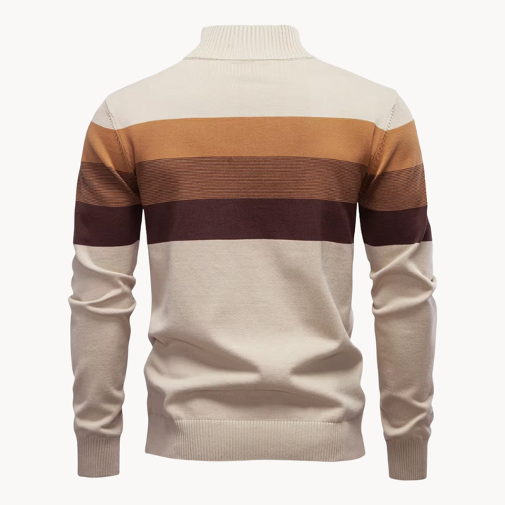 Men's Cotton Quarter-Zip Jumper – Striped Stretch Knit – view 12