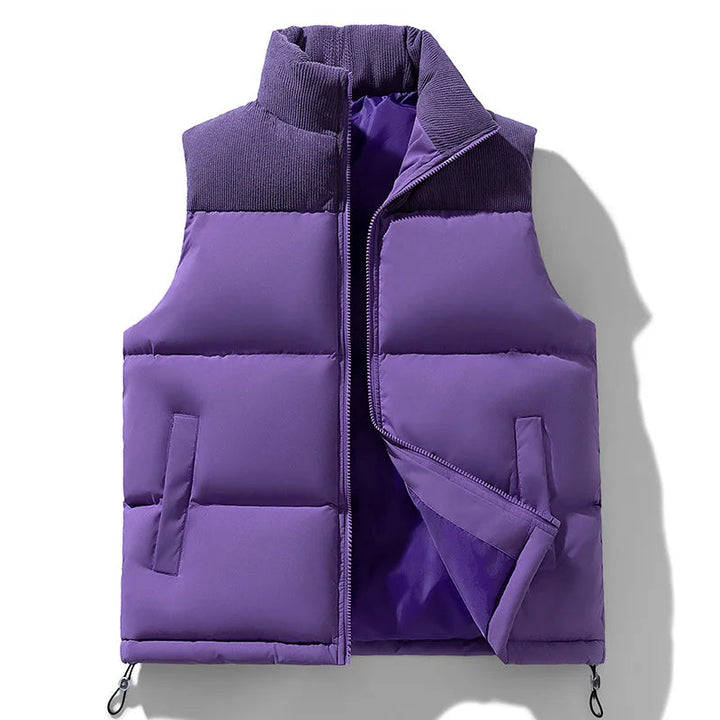 Men's Basel Quilted Gilet – Padded Corduroy-Collar Vest – Purple
