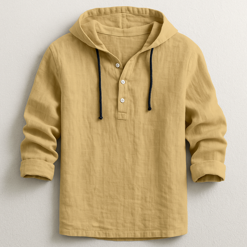 Men's Cotton-Linen Hooded Shirt – Relaxed Warm-Weather Overshirt – Sand
