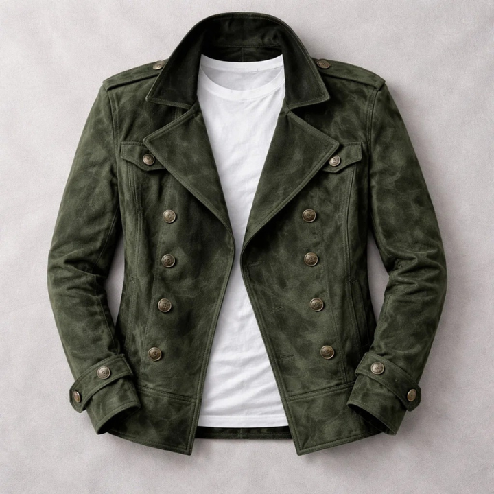 Men's Suede Peacoat – Double-Breasted Tailored Winter Coat – Green