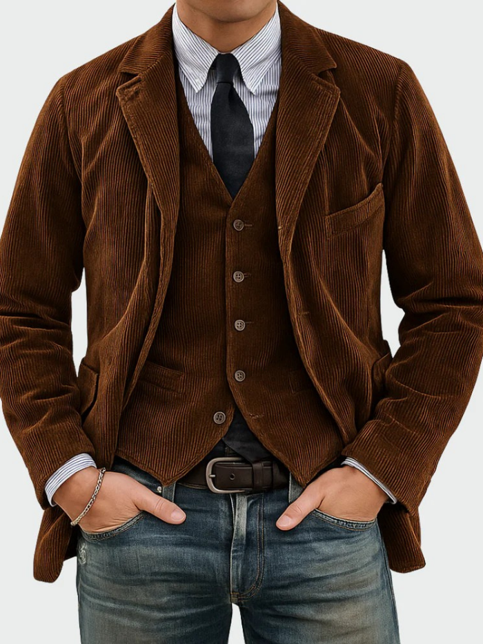Men's Corduroy Blazer & Waistcoat Set – Two-Piece Tailored Co-ord – view 2