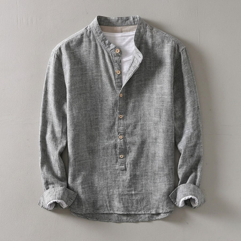 Men's Japanese Linen Henley Shirt – Breathable Summer Smart Casual – view 7