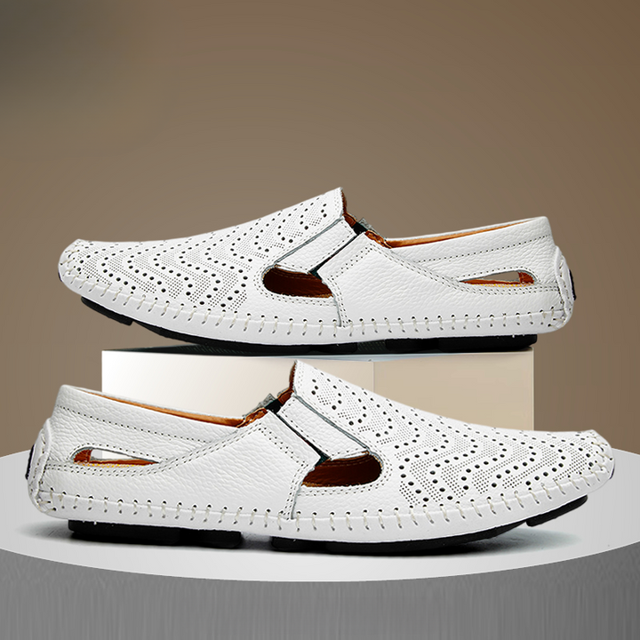 Men's Perforated Leather Driving Sandals – Breathable Summer Pair