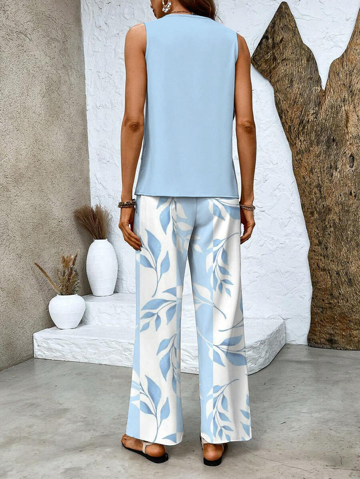 Women's Leaf Print Two-Piece Summer Set - Elegant & Effortless