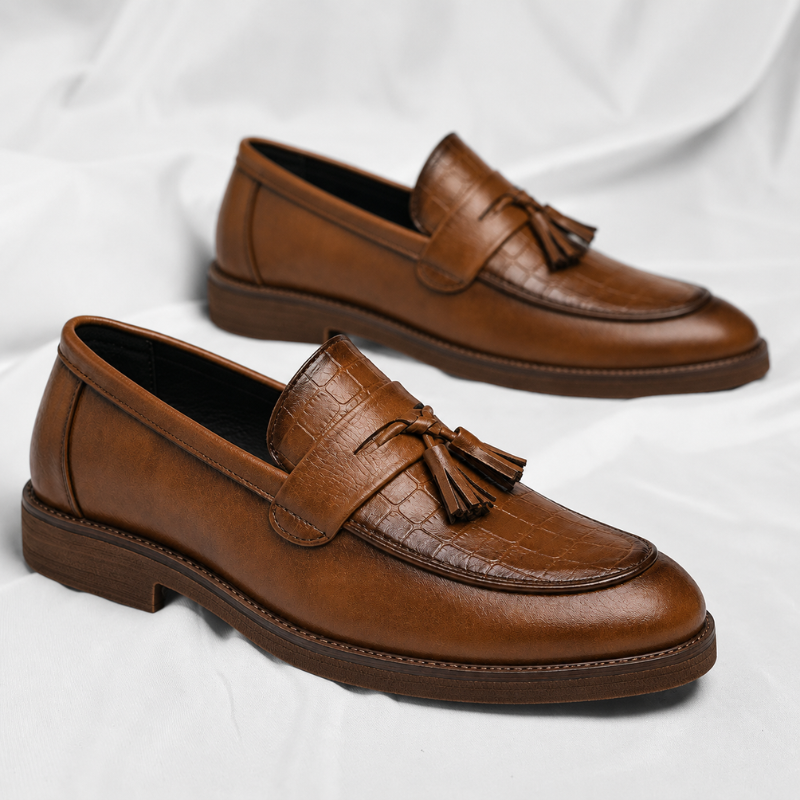 Men's Leather Tassel Loafers – Italian Croc-Embossed Slip-On – view 2