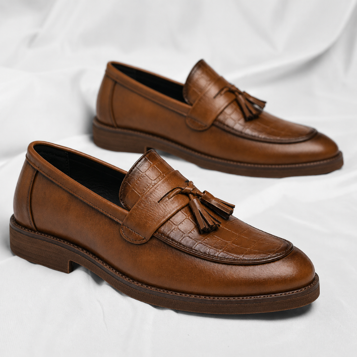 Men's Leather Tassel Loafers – Italian Croc-Embossed Slip-On – view 2