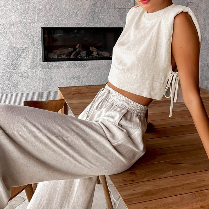 Women's Linen Twin Set – Cropped Top & Wide-Leg Trousers – view 5
