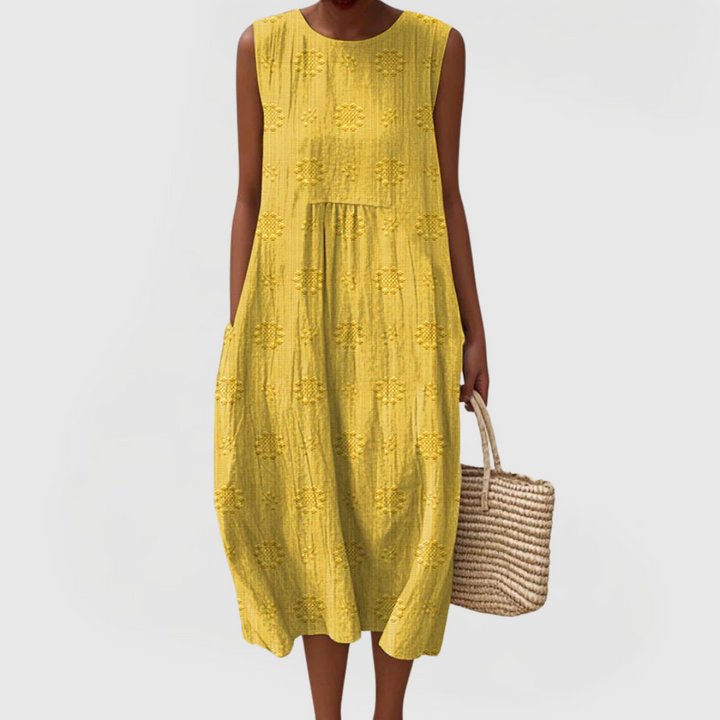 Women's Elegant Embroidered Sleeveless Dress with Pockets