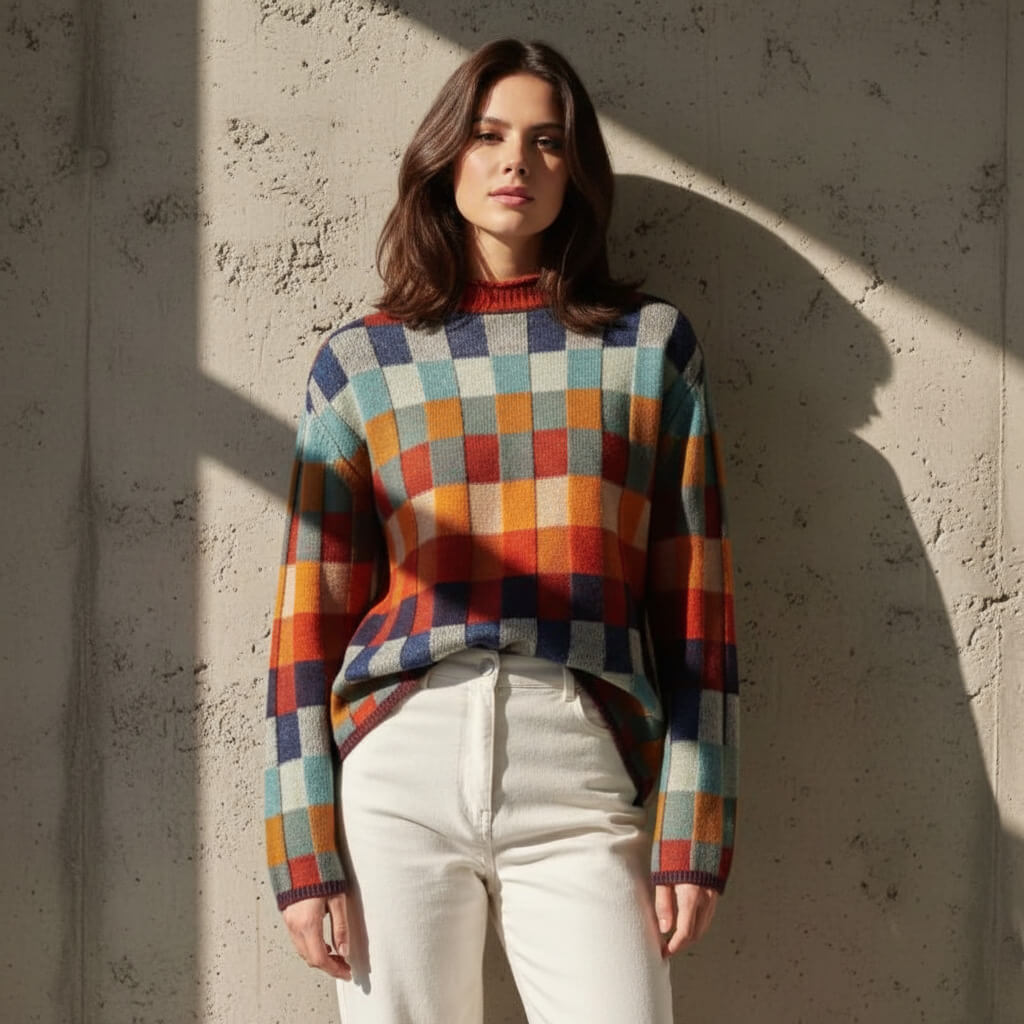 Women's Merino Wool Colour-Block Jumper – Mock Neck Knit – view 4