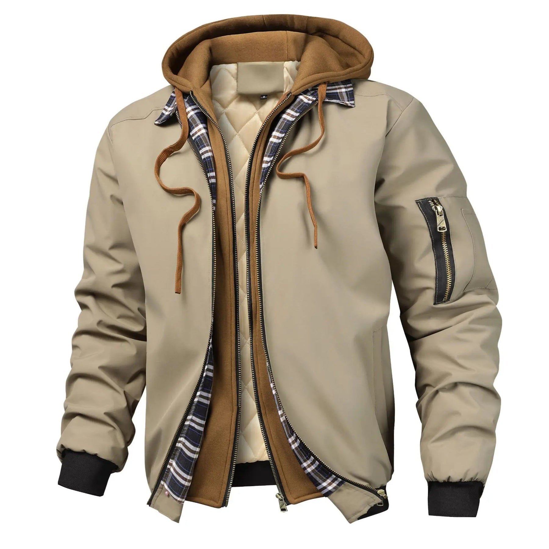Men's Quilted Cotton Bomber Hooded Jacket – Insulated Layering – view 4