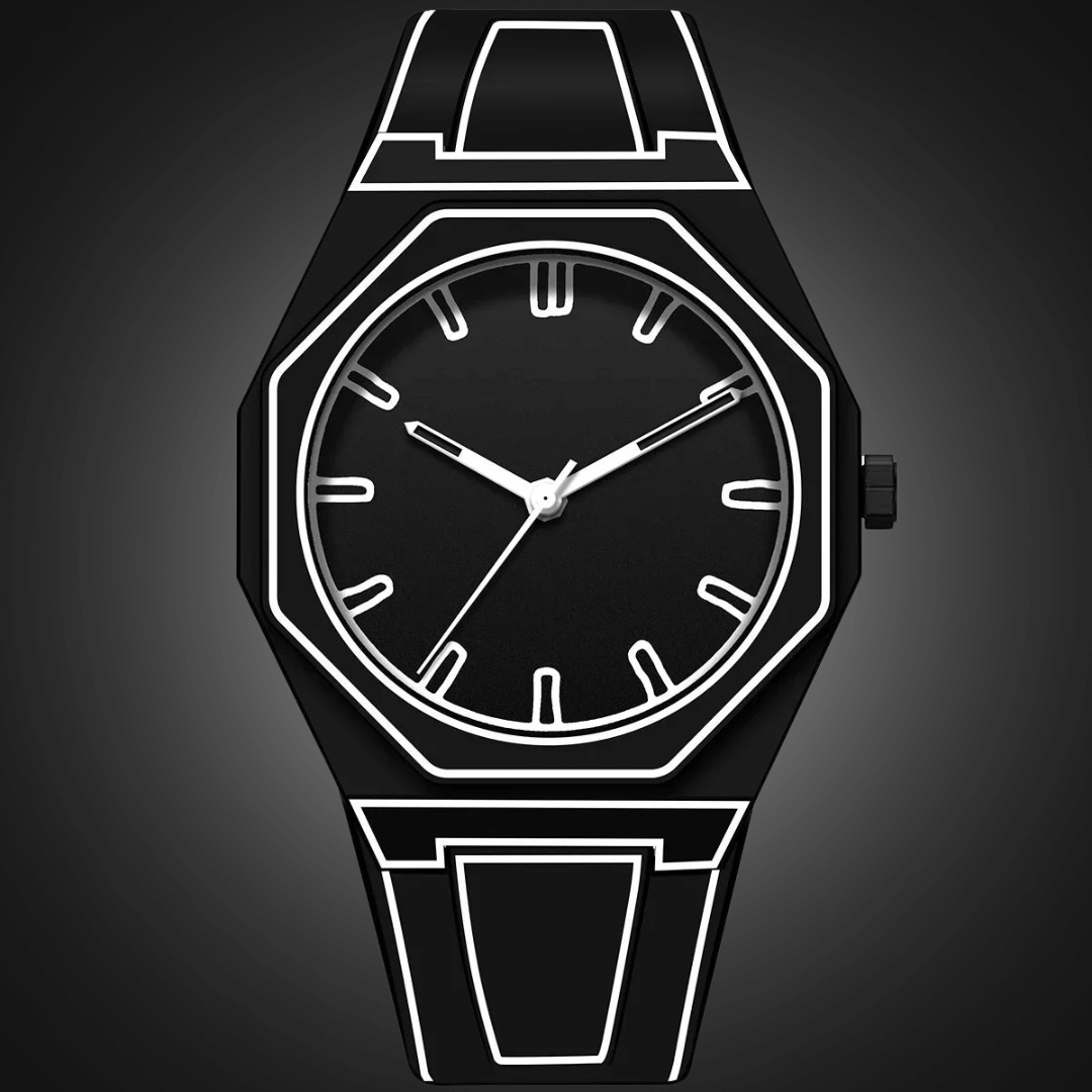 Unisex 3D Outline Watch with Silicone Strap – Water Resistant