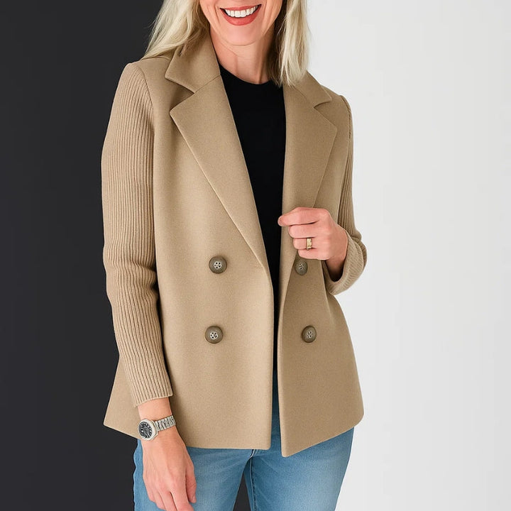 Women's Knit-Sleeve Blazer – Double-Breasted Smart-Casual Jacket – view 4