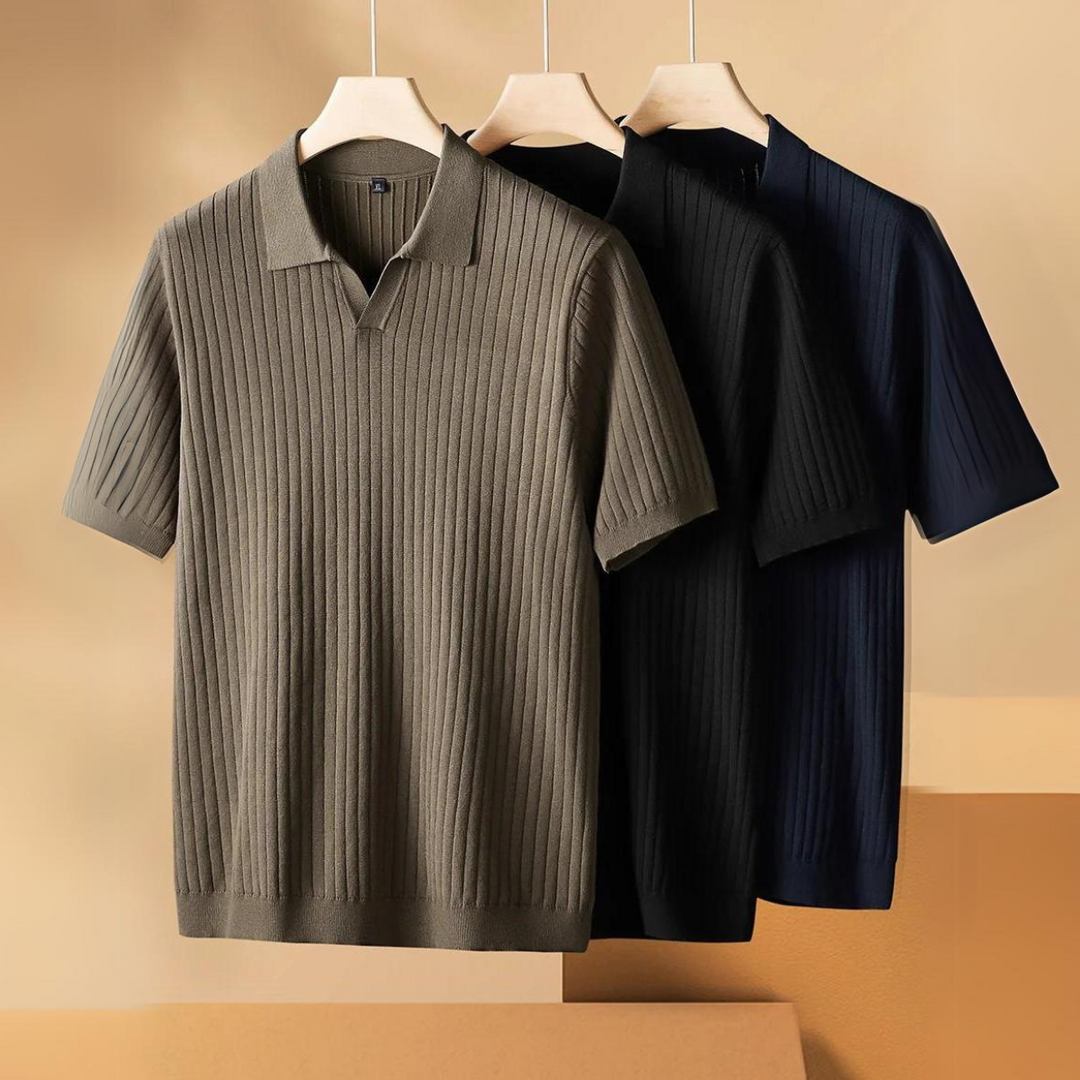 Men's Knitted Polo Shirt – Breathable Ribbed Summer Knit