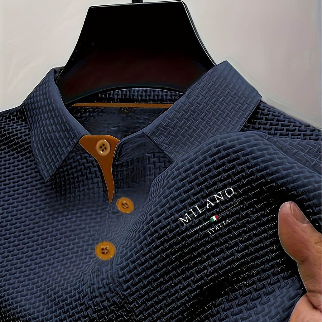 Men's Textured Knit Polo Shirt – Smart Casual Staple – Navy