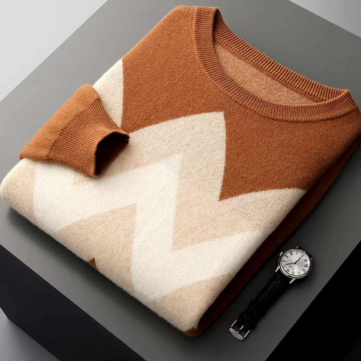 Men's Geometric Knit Jumper – Bold Pattern Crew Neck Sweater – view 11