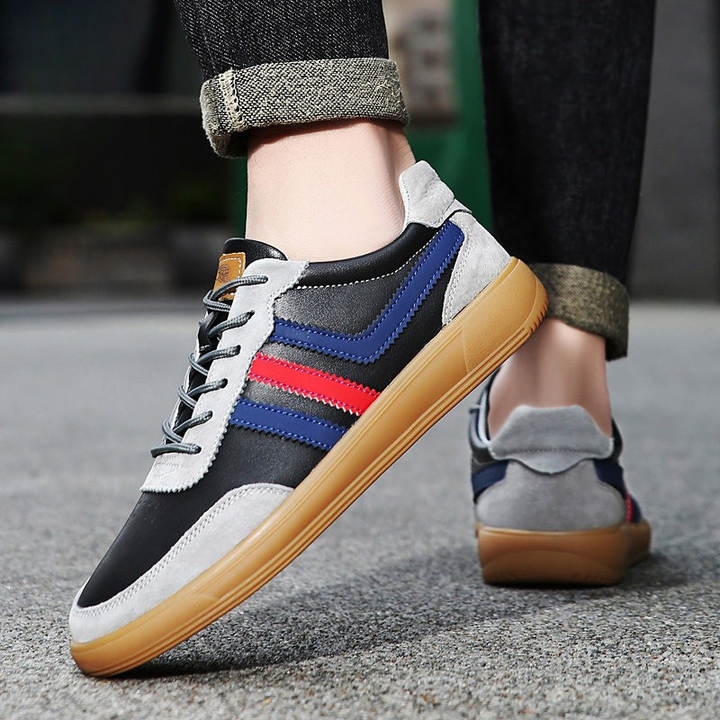 Men's Retro Leather Trainers - Suede Trim Court Sneakers – view 9