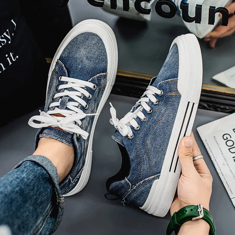Men's Denim Trainers – Casual Low-Top Sneakers with Grip Sole – view 3