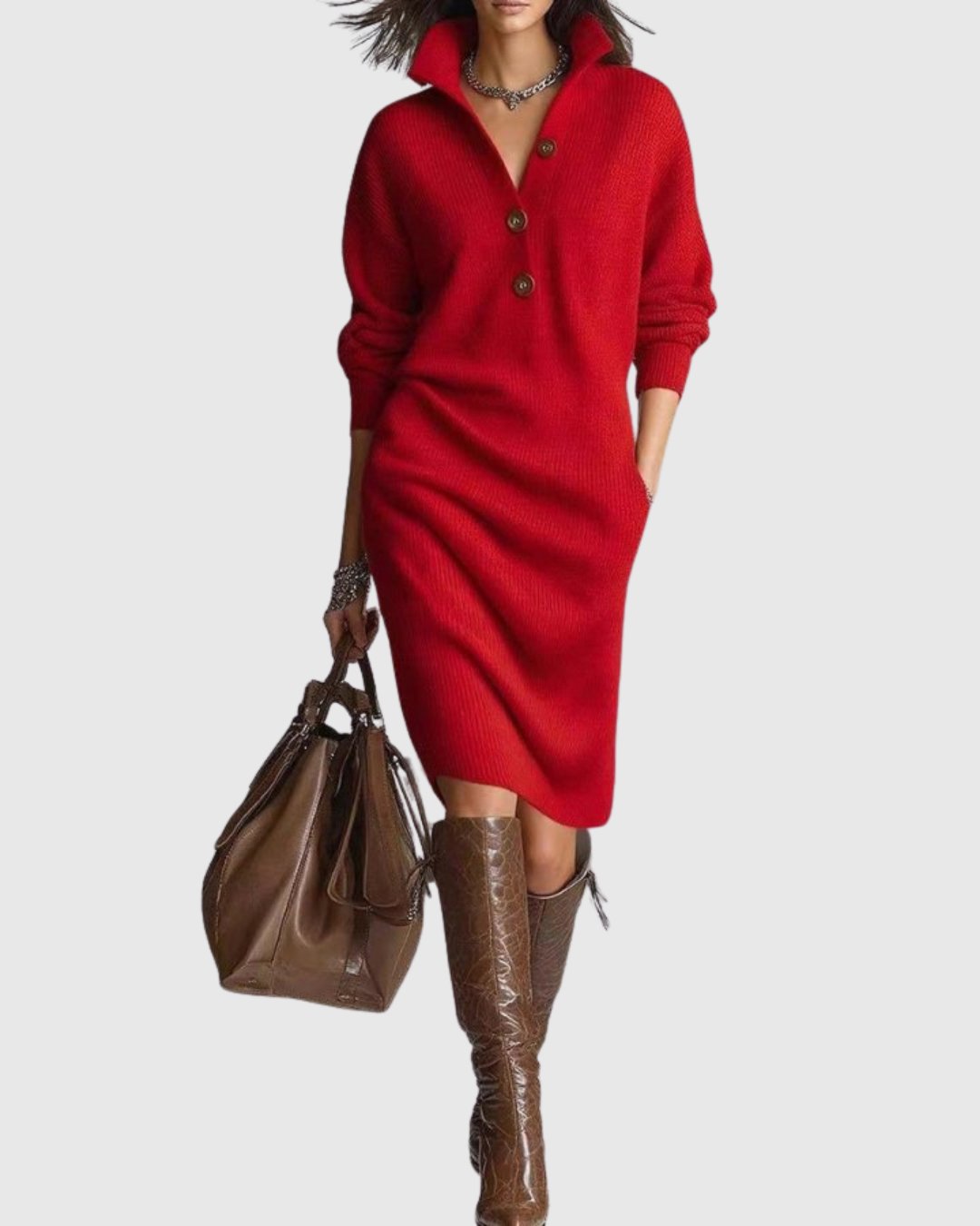 Women's Pure Wool Knit Midi Dress - Timeless Winter Elegance