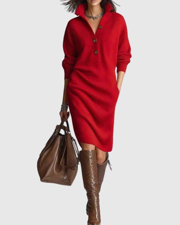 Women's Pure Wool Knit Midi Dress - Timeless Winter Elegance
