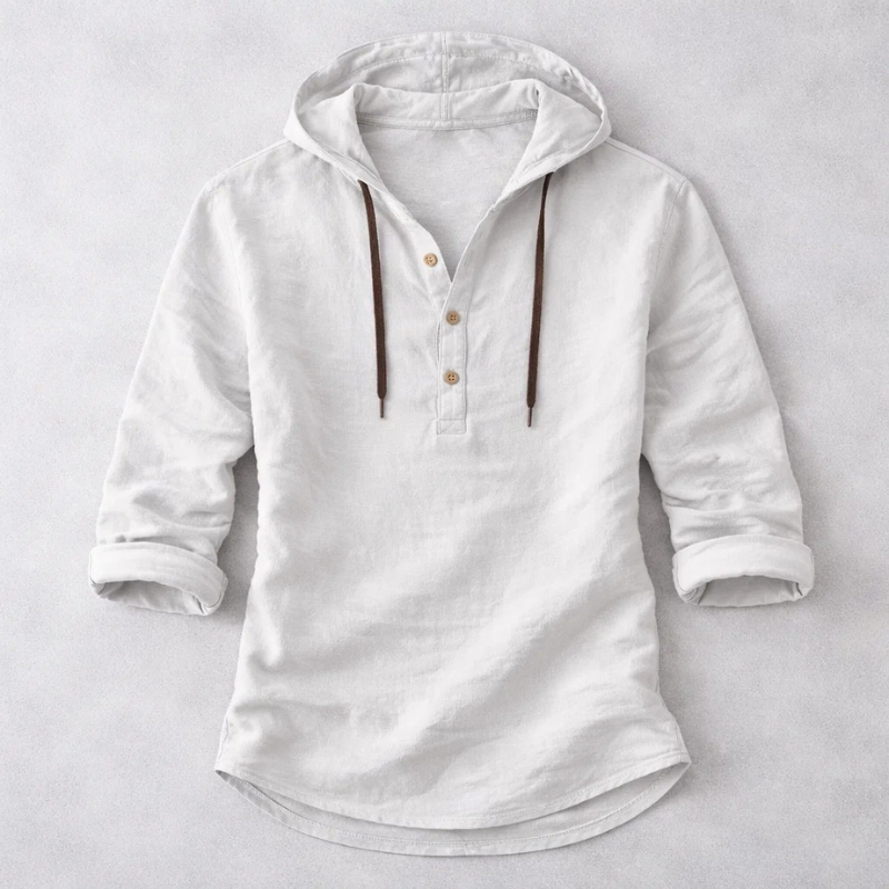 Men's Linen Hooded Overshirt – Breathable Summer Hoodie Shirt – Grey