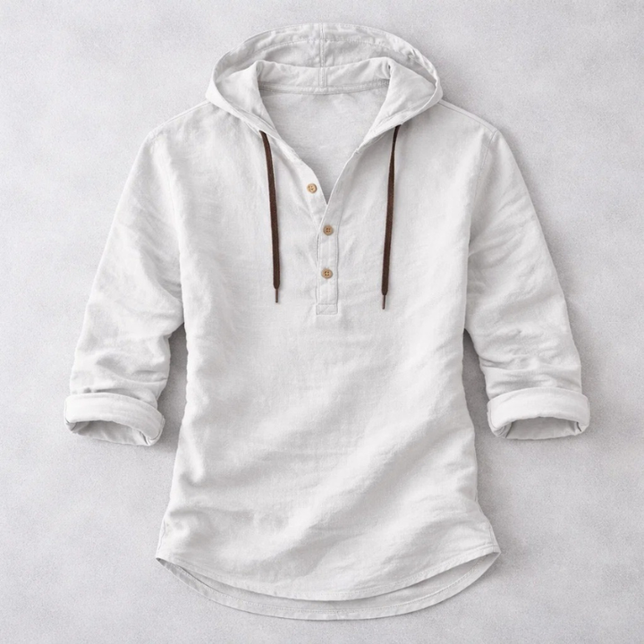 Men's Linen Hooded Overshirt – Breathable Summer Hoodie Shirt – Grey