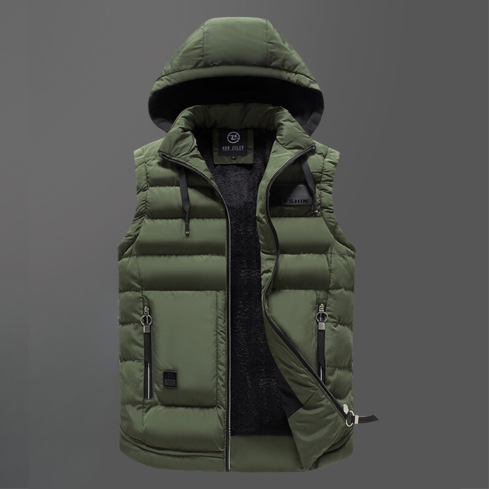 Men's Down-Filled Gilet – Porter Hooded Insulated Bodywarmer – Army Green