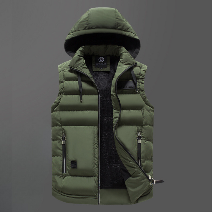 Men's Down-Filled Gilet – Porter Hooded Insulated Bodywarmer – Army Green