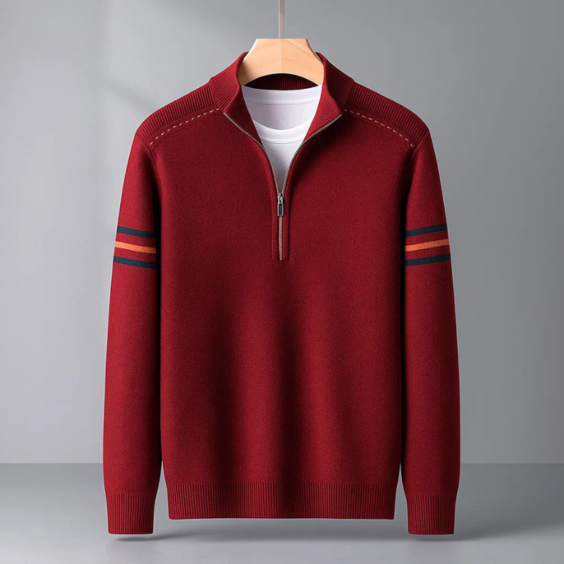 Men's Merino Quarter-Zip Jumper – Soft Wool Knit Sweater – Maroon