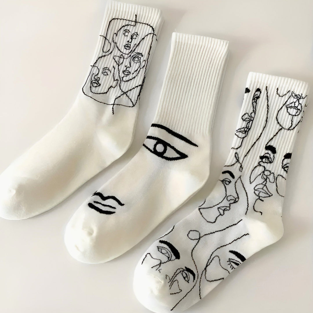 Women's Cotton Crew Socks – Atelier Abstract Line Art Design