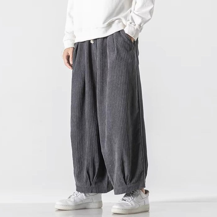 Men's Wide-Leg Corduroy Trousers – Relaxed Drawstring Comfort
