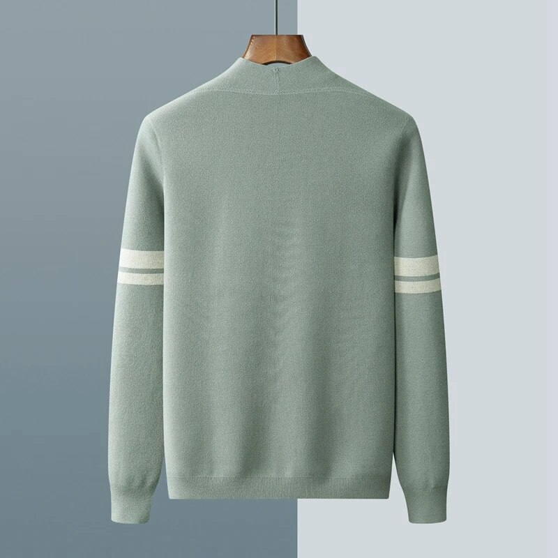 Men's Fine Knit Stripe Cardigan – Varsity Detail Layering Piece – view 3