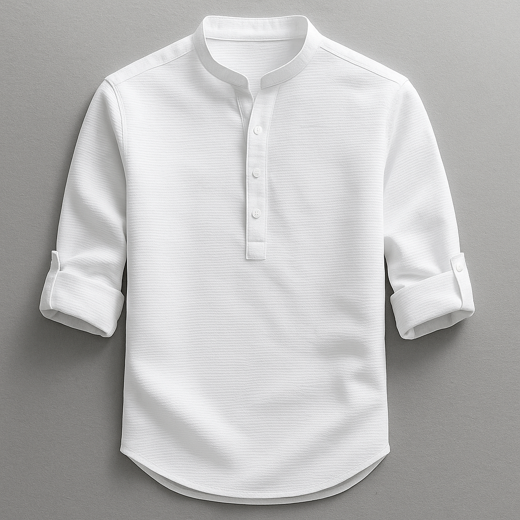 Men's Cotton-Linen Shirt – Tailored Fit with Roll Sleeves – White