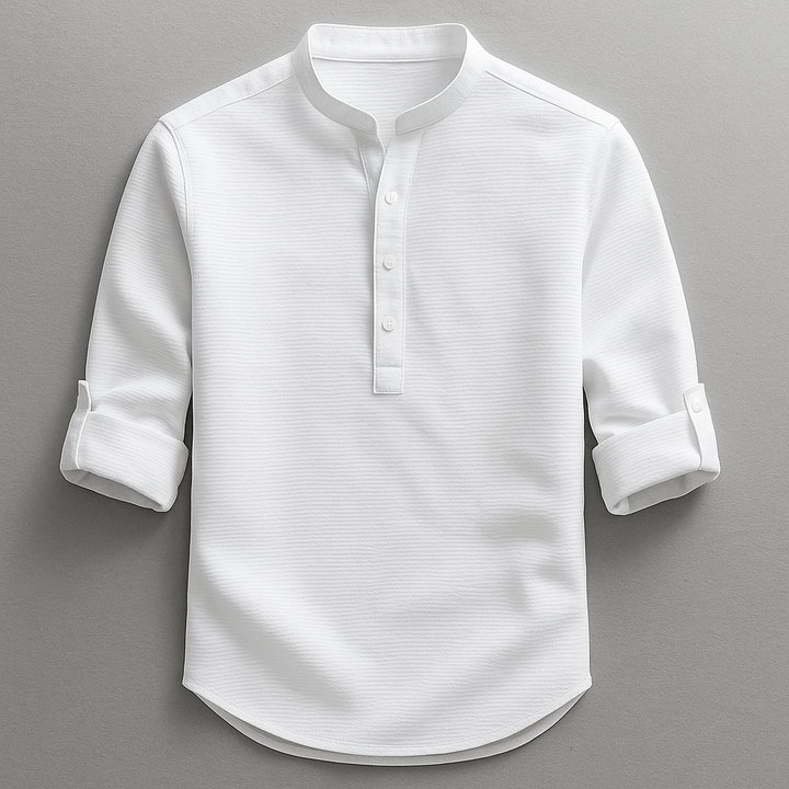 Men's Cotton-Linen Shirt – Tailored Fit with Roll Sleeves – White